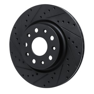 Jeep Wrangler Brake Rotor (1) - Front Left - R1 Concepts - Drilled & Slotted - Black - `18-`25